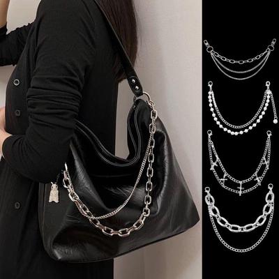 Mehrschichtige Metallanhänger Taschenkette Kreuzanhänger Rucksack Dekoration DIY Exquisite Perlen Geldbörsenkette Damen Herren Tasche Zubehör