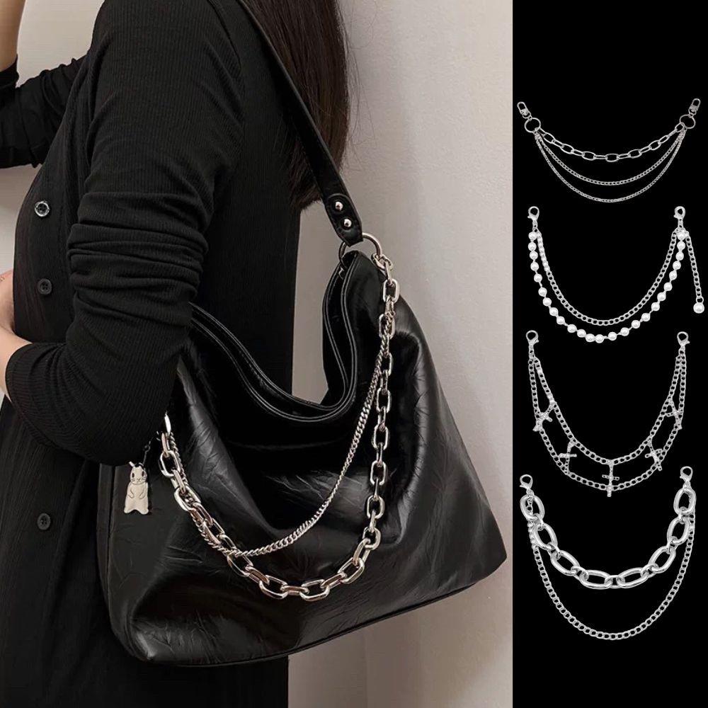 Multi-layer Metal Charms Bag Chain Cross Pendant Backpack Decoration DIY Exquisite Pearl Purse Chain Women Men Bag Accessories