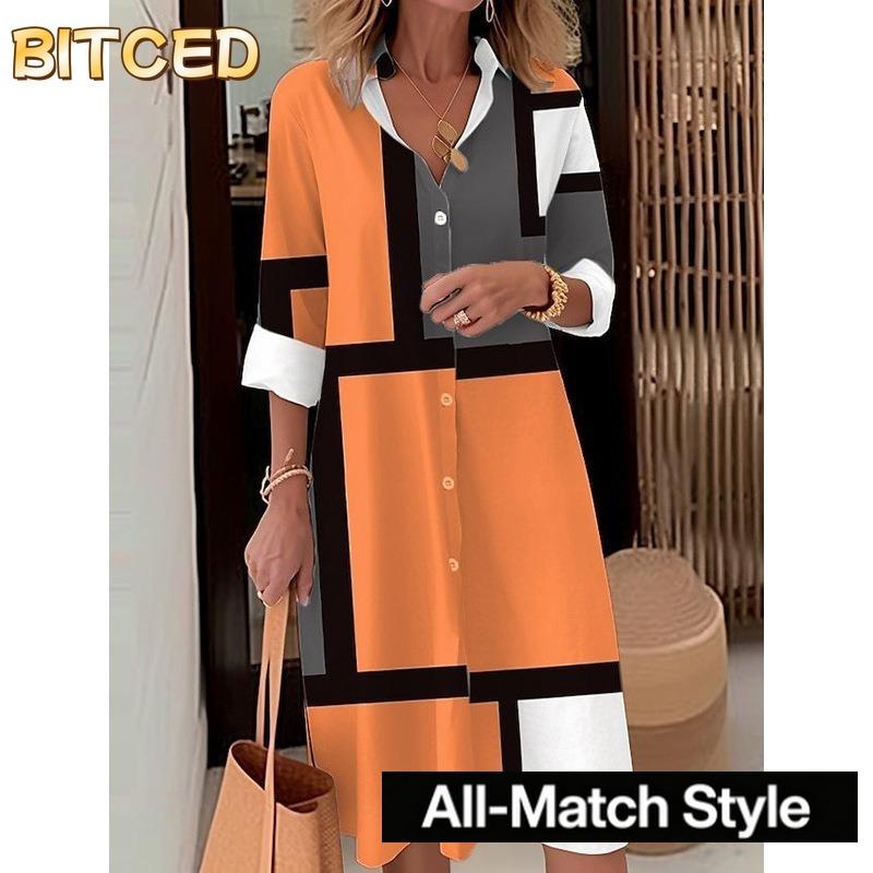 BITCED Fashion Summer Spring Long Sleeve POLO Neck Casual Dresses