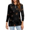 Women's Fashion Casual Lapel Short 3/4 Sleeve Halloween Print Shirt Women's Button Up Tops