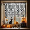 Rod Pocket Valance Halloween Lace Window Valance, Bat Skull Pattern Gothic with Fringes, Black Sheer Curtain for Kitchen Cabinet Decoration
