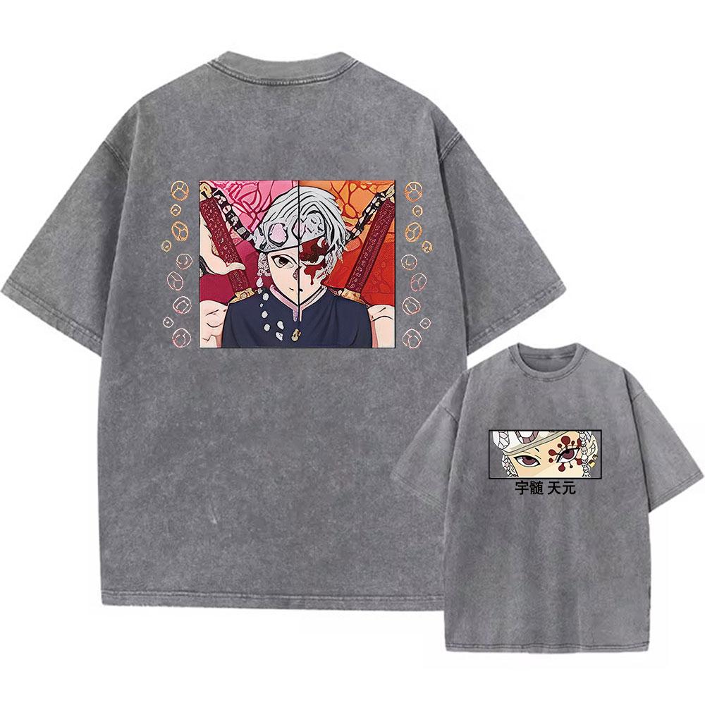 Unisex Anime Acid Washed Tshirts 100% Cotton Retro Harajuku Style Printed Wash Tshirts Oversize Sports And Leisure Hip Hop