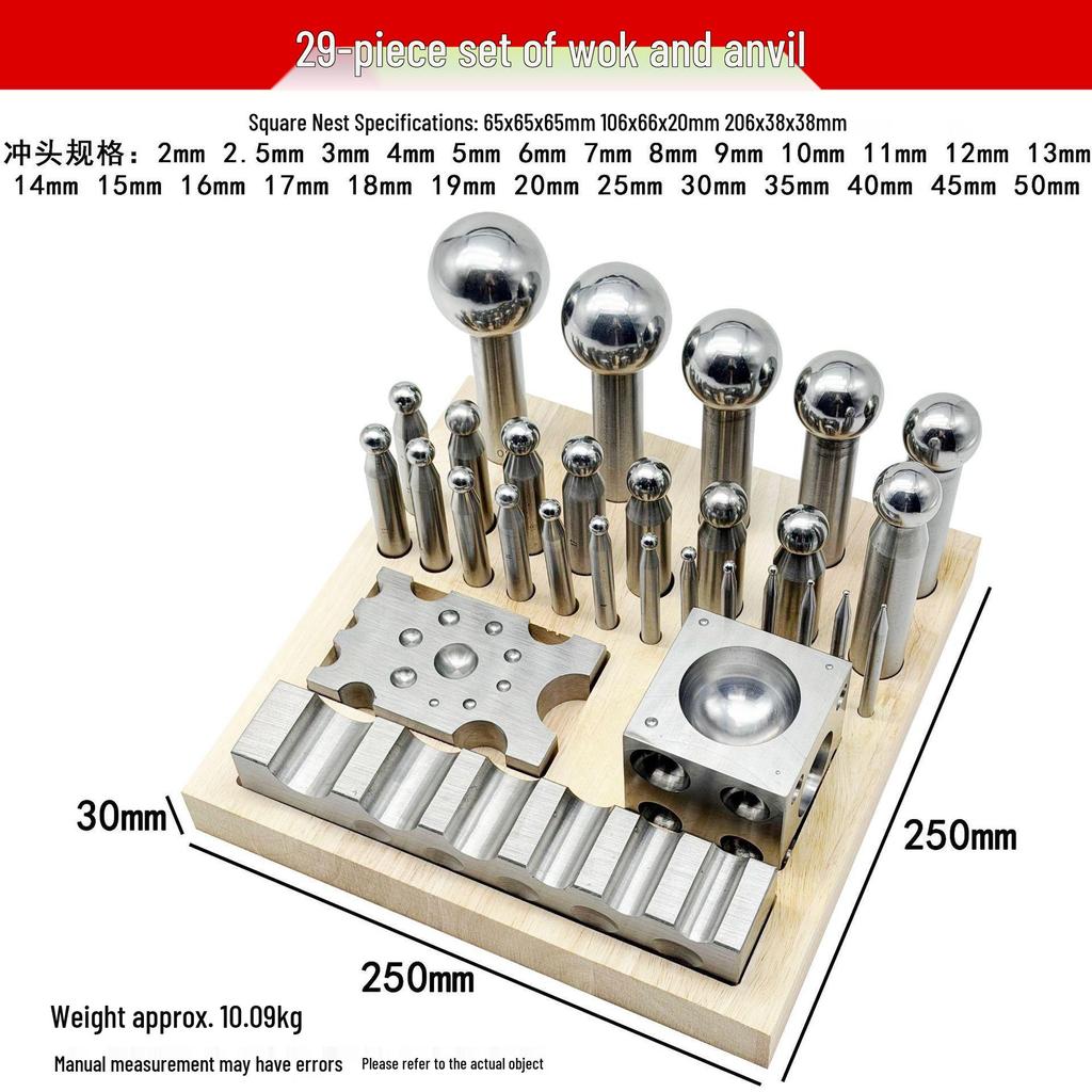 29-teiliges rundes Stanz- und Matrizen-Set mit Holzsockel für Metallperlen und Glocken Basteln