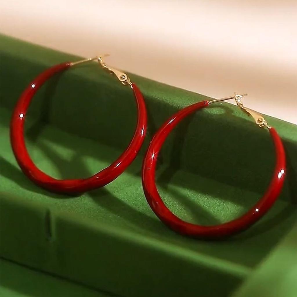 New Simple Exquisite Fashion Wild Big Red Circle Earrings Niche Zircon Senior Sense Earrings for Women