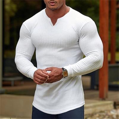 Men Striped Long Sleeve Elastic Compression Sports T Shirt Gym Running Training Base Layer
