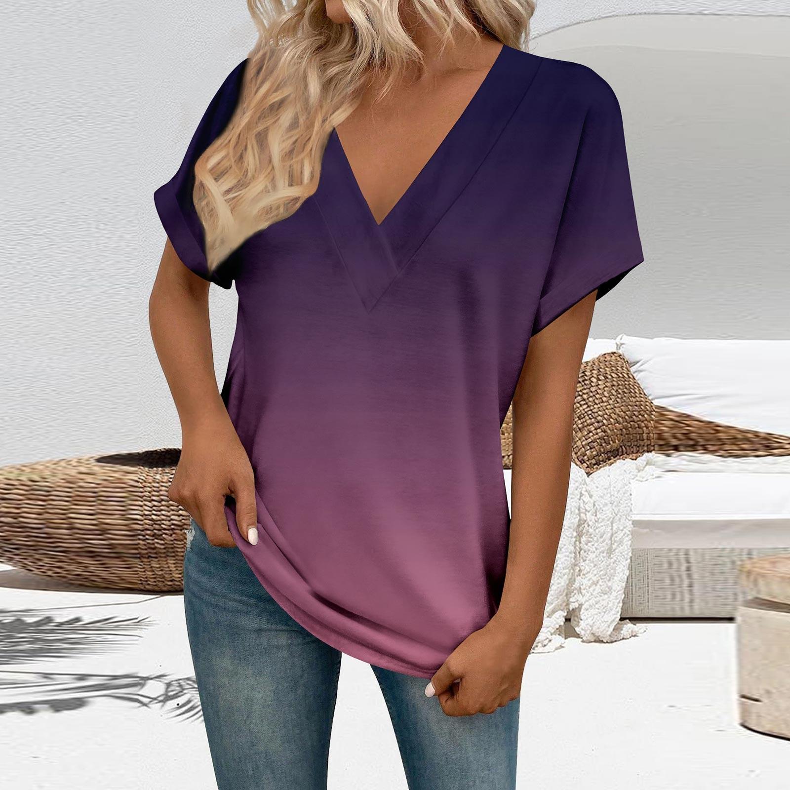 

Футболки з коротким рукавом і V-подібним вирізом. Жіночі модні топи. Модні, легкі, м’які, повсякденні літні вбрання. XL фіолетовий