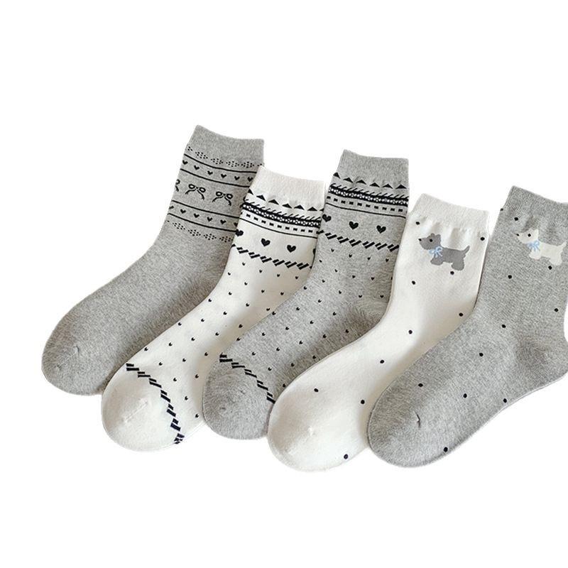 Printemps et Été, Chaussettes Mi-mollet pour Femmes Absorbant la Sueur et Respirantes avec Nœuds et Motifs Animaux Sont Simples et Polyvalentes