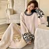 Retro rhombus jacquard half fleece winter new fleece thickened lazy sweater set large size loungewear