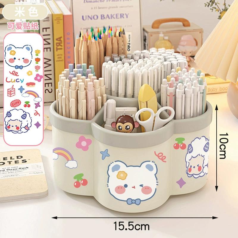 Rotating Pen Holder Desk Organizers Large Capacity Pen Storage Box Cosmetic Brush Organization Box Study Dormitory Accessories