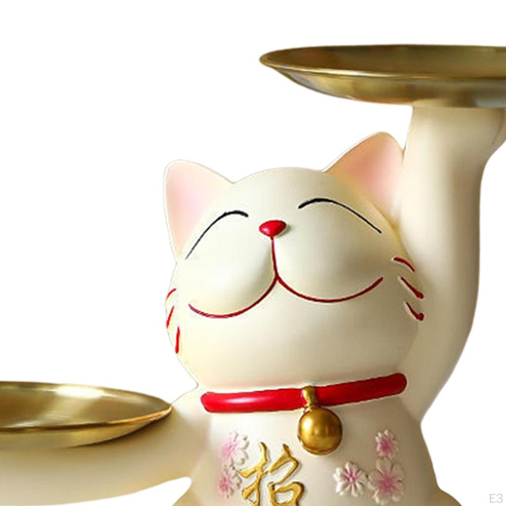 Cat Desk Storage Tray Statue Figurine Multifunctional for Porch Shop Entryway Decoration