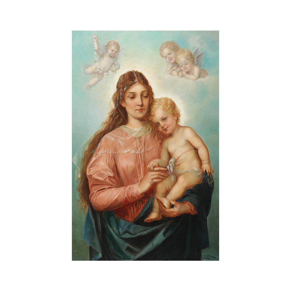 

Мадонна с младенцем и ангелами Картина Zatzka Wall Retro Art Холст Печать Плакат Теплая Картина для Гостиной Домашний Декор Cuadros 21x30cm No Framed