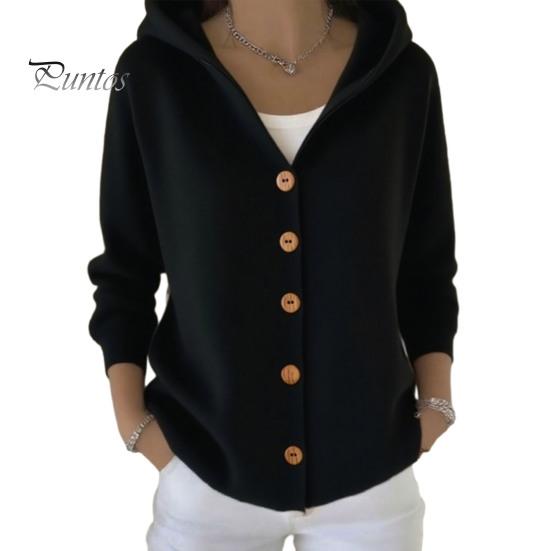 Women Cardigan Women's Hooded Sweater Casual Long Sleeve Button Classic Outerwear Down Knit Hoodie Coat Oversized Fall Simple Design Jacket