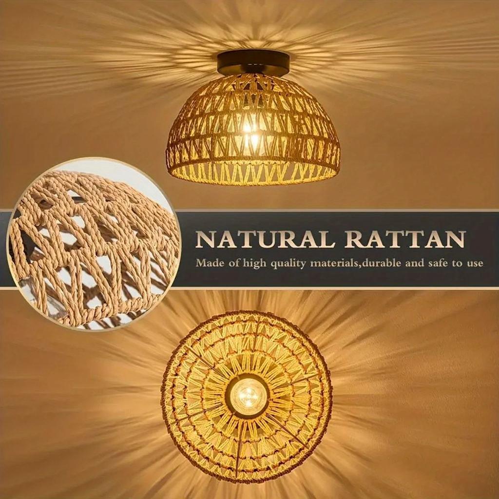 Woven Ceiling Pendant Lamp Shade LED Ceiling lamp Cover for Home Restaurant Living Room Handwoven Ceiling Light Fixture Bedroom