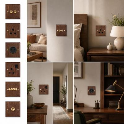 86 Type Wall Light Switch Panel Walnut Wood Brass Lever Wall Switch  Cafe Renovation