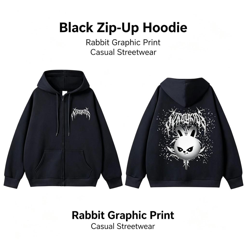 Zip Up Hooded Sweatshirt, Front & Back Printed Long Sleeve Fleece Lined Hoodie for Women Casual Daily Wear