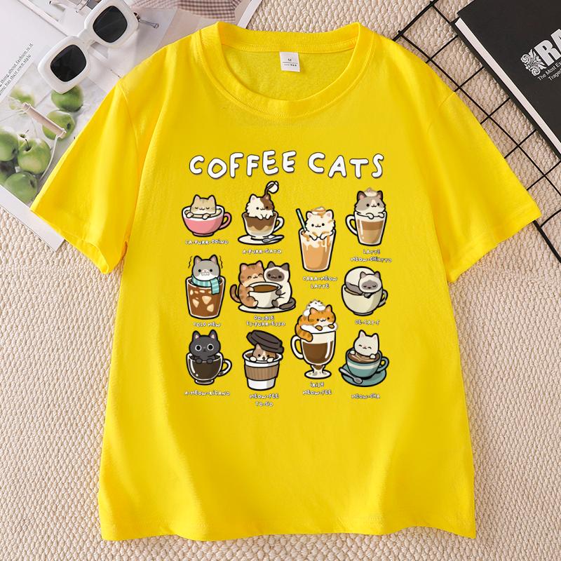 Coffee Cats T Shirt Funny Cat Lover Gifts Caffeine Club Meme Tshirt Unisex Unisex Round Neck Short Sleeve Tshirt Unisex Clothing