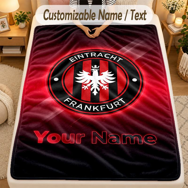 Flannel BlanketEintracht Frankfurt Custom Name Text Personalized Soft Warm Throw Blanket Home Decor Gift