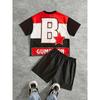 32 New York Graphic Men's Tee & Shorts Set - White w/Red-Blue Accents, Regular Fit, Summer Streetwear