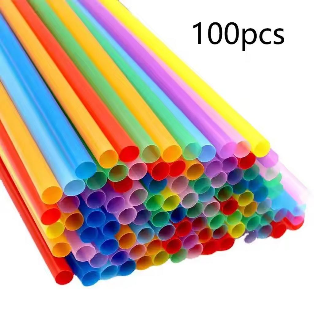100PCS Disposable Plastic Straws Colorful Party Event Drinking Straws Flexible Large Straight Tube Straw Bar Accessories