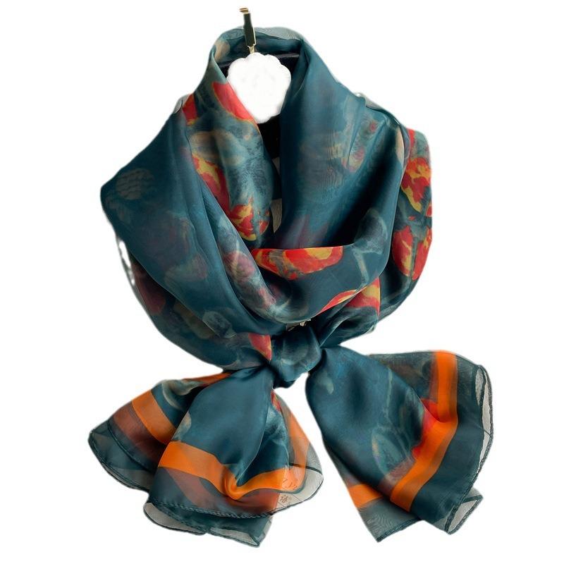 Temperament Pattern Scarf Women's Large Size Fashion Simulation Silk Commuting Sunscreen Light Luxury Silk Scarf Large Shawl Soft Yarn Scarf
