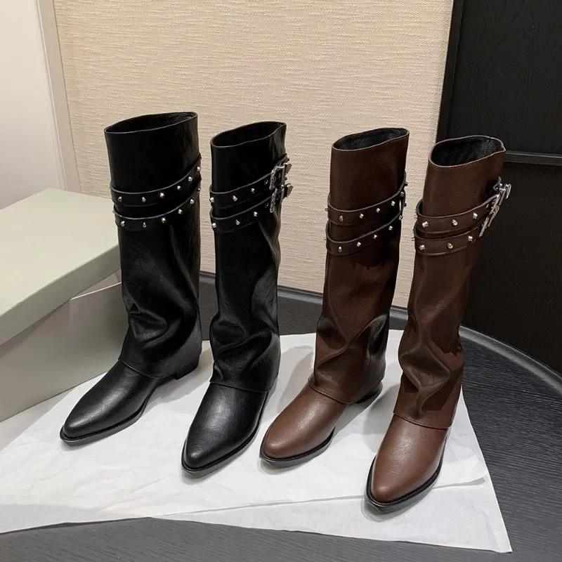 Fashion 2024 Winter Luxury Designer Winter Women's Western Cowboy Boots Fashion Ladies Elegant Rider Long Boots Square Heel Womens Shoes