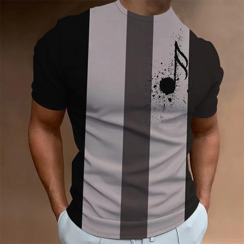 3D Printed Vintage T-Shirt For Men Musical Notes Pattern T Shirts Summer Casual Oversized Tees Round Neck Tops Short Sleeves