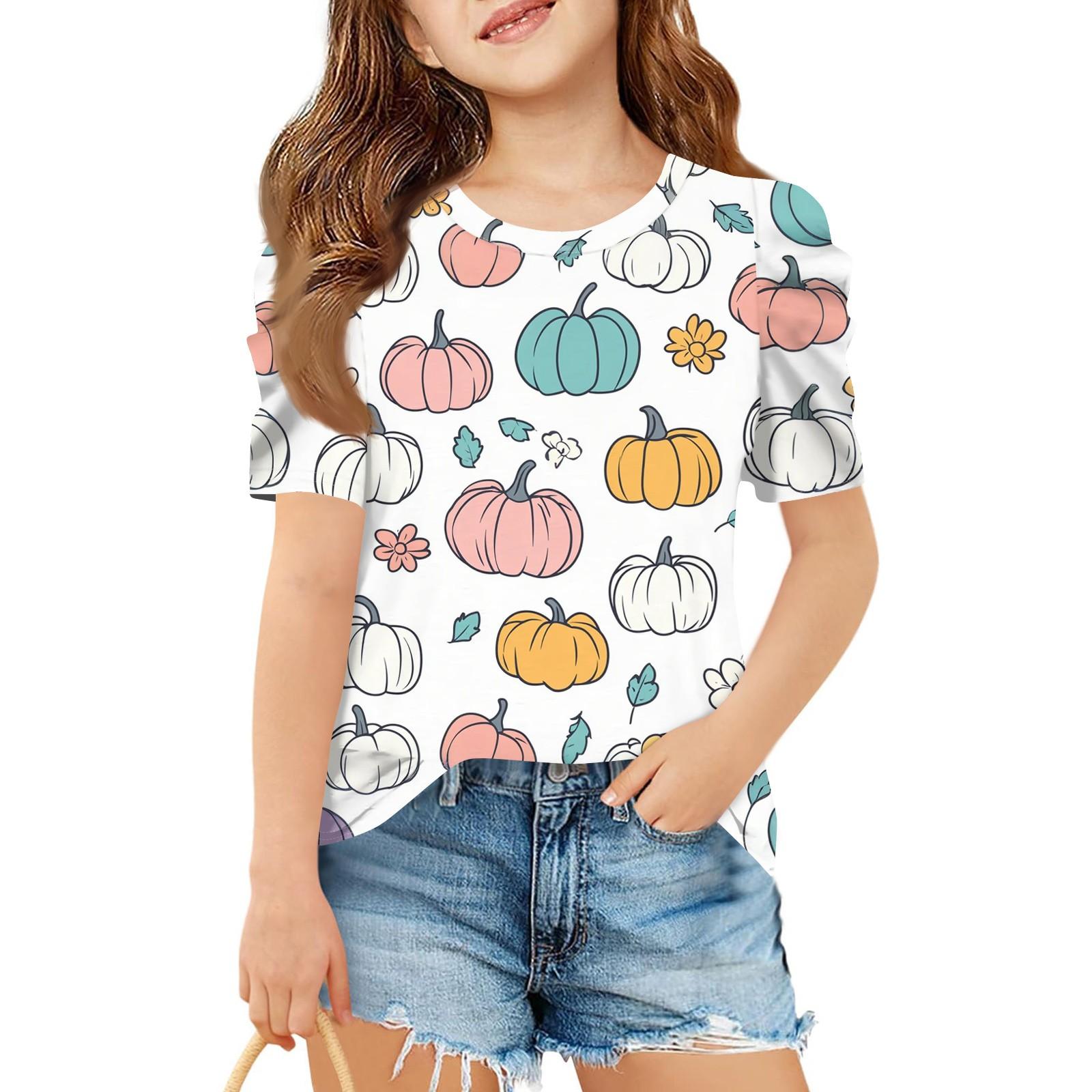 

Summer Girls Short-Sleeved Top, Children s Round-Neck Cute Printed Casual T-Shirt 120