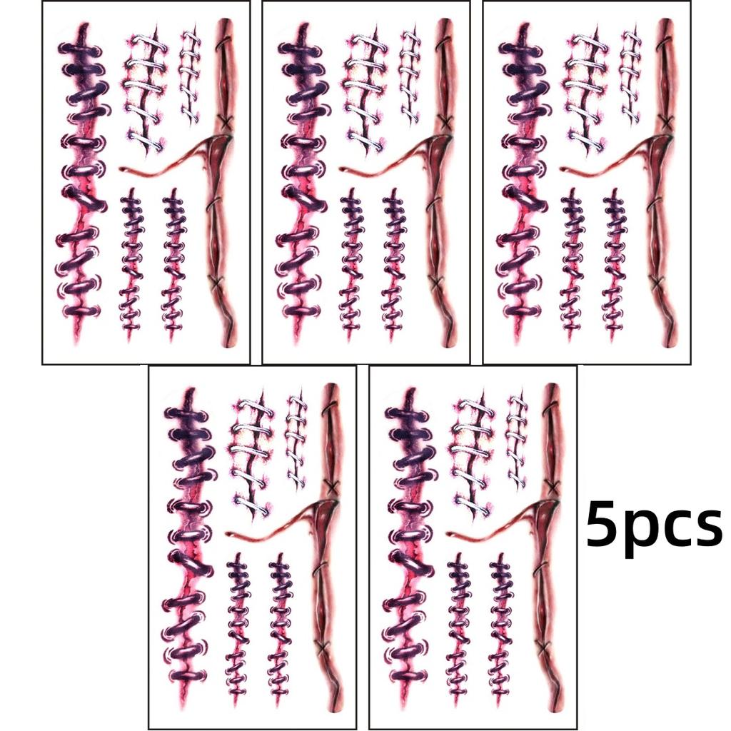 10/5pcs Bloody Wound Scar Stickers Halloween Makeup Temporary Tattoos Fake Zombie Body Art Stickers for Cosplay Parties Pranks