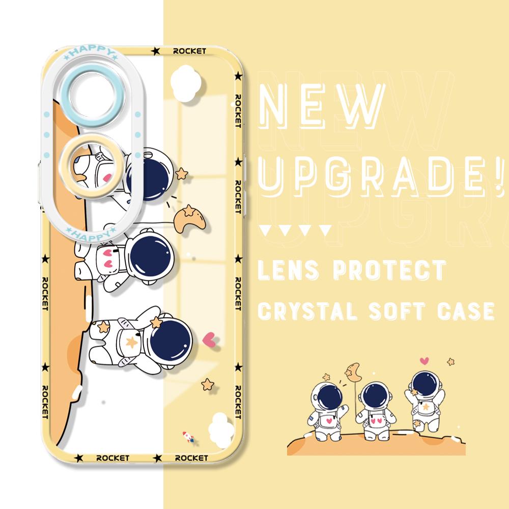 For OPPO A16 A58 A78 A98 A76 Reno8 T 8Z Realme C67 C65 C63 C55 C53 C30 Huawei Honor Soft Clear Phone Case Cartoon Space Astronaut Back Cover