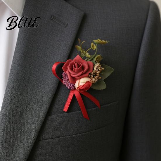 Long-lasting Color Corsage Men Suit Artificial Flower Wristlet Band Reusable
