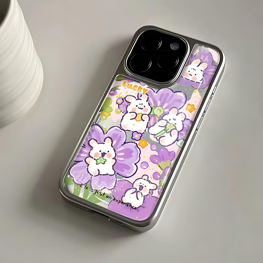 Ins Cute Purple Little Rabbit Phone Case for iPhone 17 16e 16 15 14 13 12 11 Air Pro Max X XR XSMAX 8 7 Plus Luxury Clear Cover