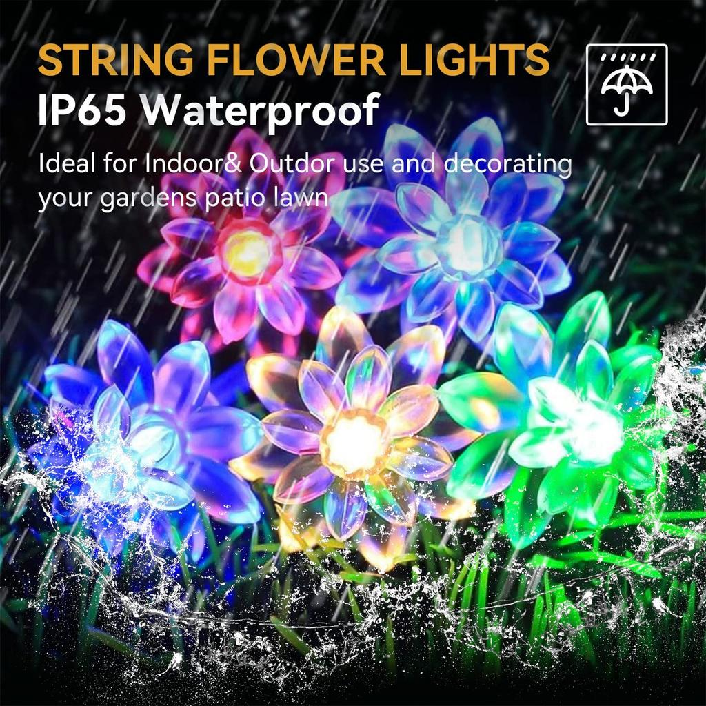 Solar flower String Lights Outdoor Waterproof,  8 Modes Lotus flower sharp Outdoor Solar Powered String Lights for Patio