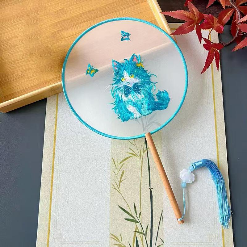 Vintage Doppelseitiger Fächer Blume Stickerei Handfächer Traditionelle Chinesische Kunst Handwerk Hanfu Tanzparty Zubehör Performance Requisiten