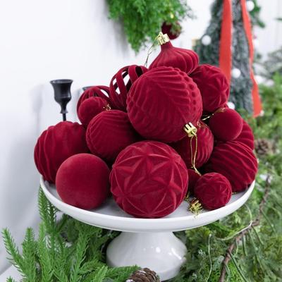 36Pcs Velvet Christmas Tree Ornaments Set Flocked Balls Star Xmas Tree Hanging Decoration for Holiday Party Decor