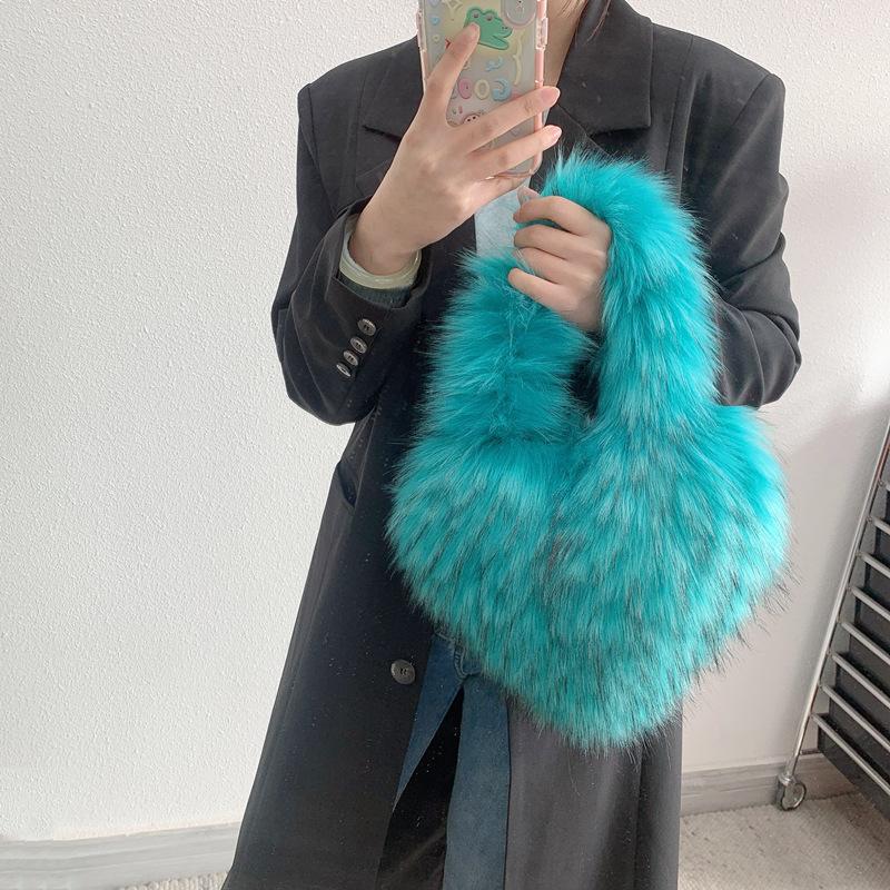 Popolari Nuove Popolari a Forma di Cuore Morbide Borse a Tracolla da Donna Adorabili Pelliccia Finta Morbido Peluche Borsa Tote Invernale Trendy Chic Borsa a Spalla Singola Pochette Borse