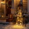 Automatic Dusk To Dawn Lights Solar Christmas Bell Waterfall Light, LED Metal Garden Stake with Red Ribbon, Auto On/Off, Waterproof Outdoor
