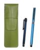 Grained Leather Pen Case with Blue Metal Touch Stick and Smartphone Cap Ballpoint Pen Extra Set Yellow-green Touch/metal (blue) SASKI-ALL-QSJW700-L