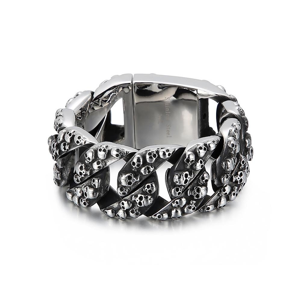 Gothic Punk 316L Stainless Steel Skull Bracelets For Men Hip Hop Domineering Cuban Link Chain Bracelet Heavy Biker Jewelry Gifts