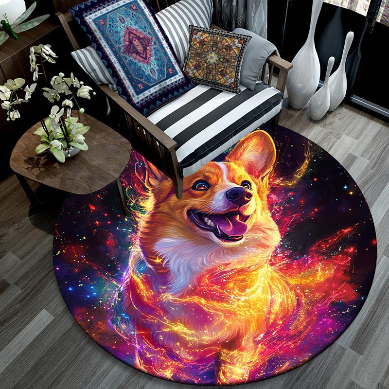 Cosmic Corgi Round Area Rug,Carpet Rug for Living Room Bedroom Sofa Playroom Decor,Non-slip Floor Mat