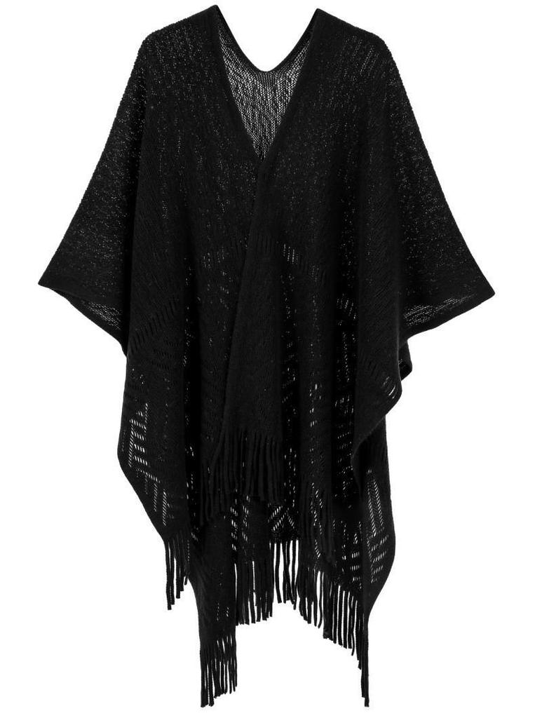Hot-Selling Knit Shawl: Spring Summer Autumn, Hollow Design, Tassel Trim, Solid Color, Lightweight for European & American Styles.
