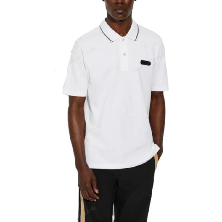 Coach Logo Geometric Pattern Printed Short Sleeve Polo Shirt Men polo shirts White C5762-WHT