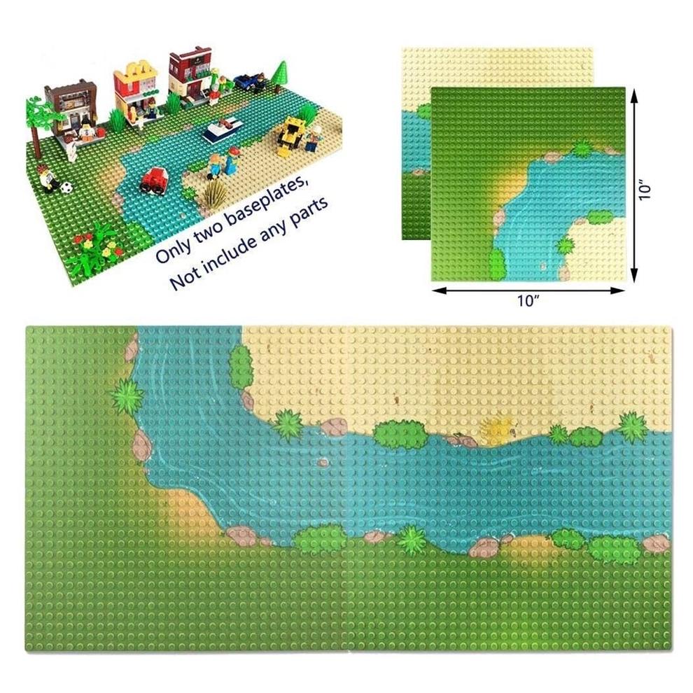 Activating Toys 2Pcs 32X32 Dots Grassland River Baseplate Set, Compatible With Major Brands, Straight & Curved Brick Plates For Kids City Buildi