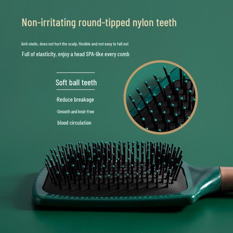 Dark Green Air Cushion Massage Comb for Straight & Curly Hair - Negative Ion Technology