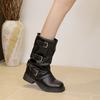 Retro belt buckle stack boots women's autumn and winter new round head thick heel medium tube knight boots versatile Martin boots