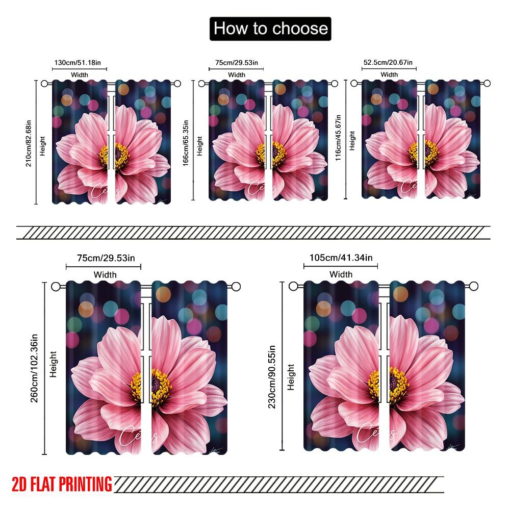 2pcs 2D Flat Printing Scene Curtain Pink Flower Bloom Polyester Without Electricity All Season Party & Holiday Decor Use for