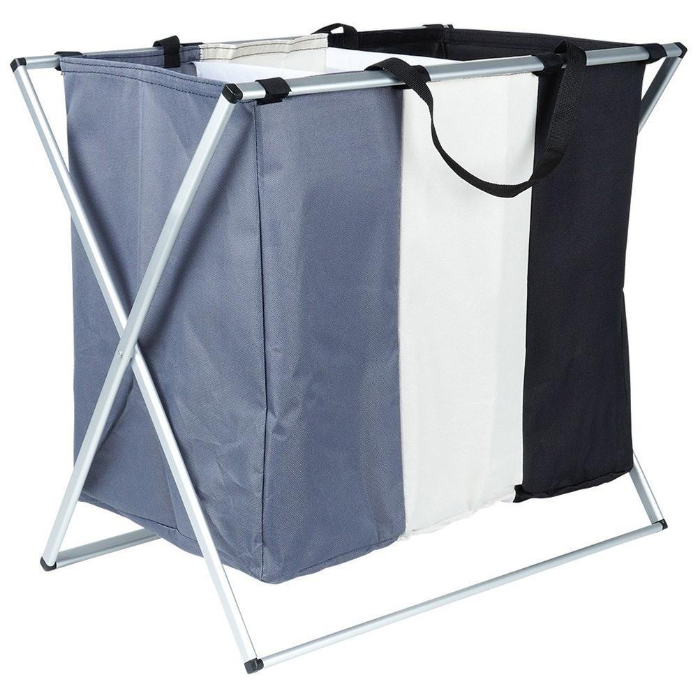 Foldable three-compartment laundry basket 105 l
