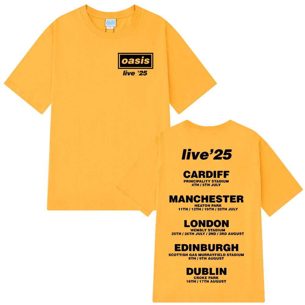 O-Oasis Live 25 Tour T-Shirts British Rock Band Vintage T-shirt Mens Clothing Cotton Casual Short Sleeve T Shirts Tops Fans Gift