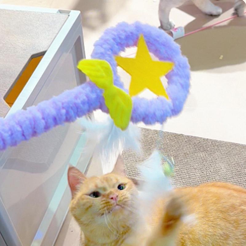 Teaser Feder Spielzeug Kätzchen Lustig Bunt Stab Plüsch Haustier Interaktiver Stick Zubehör