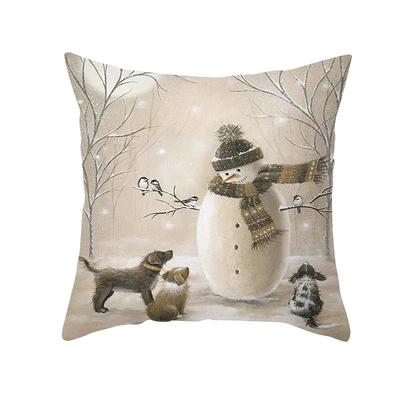 Christmas Winter Animals Snowman Printed Soft Square Pillowslip Polyester Cushion Cover Pillowcase Living Room Home Decor,(4)