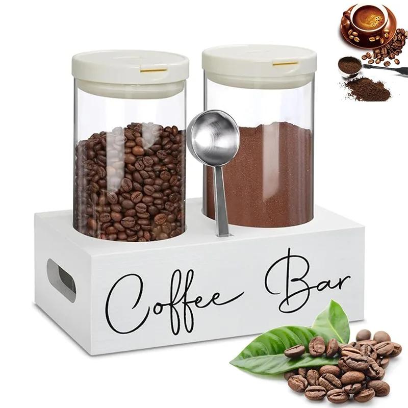 

Glass Coffee Bean Storage Containers Food Storage Jar with Sealed Lid Scoop Home Kitchen Table Decors Coffee Bar Accessories белый